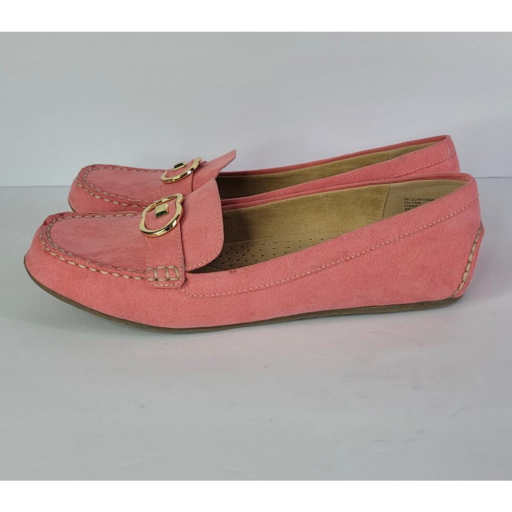 LIZ CLAIBORNE Antonia Coral-Pink Loafers with Gold Tone Buckle Women's Size 9M - Picture 6 of 10